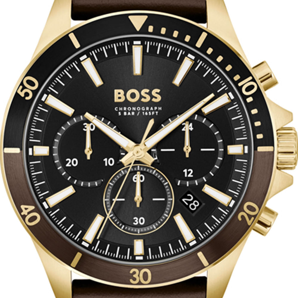 Hugo Boss Troper Chronograph Black Dial Brown Leather Strap Watch For Men - 1514100