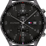 Tommy Hilfiger West Chronograph Black Dial Black Leather Strap Watch For Men - 1791711