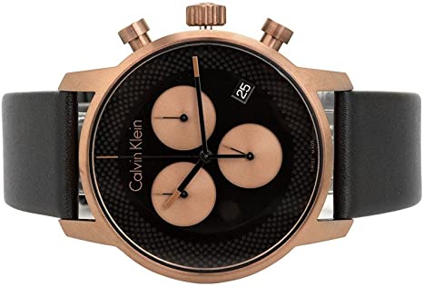 Calvin Klein City Chronograph Black Dial Black Leather Strap Watch for Men - K2G17TC1