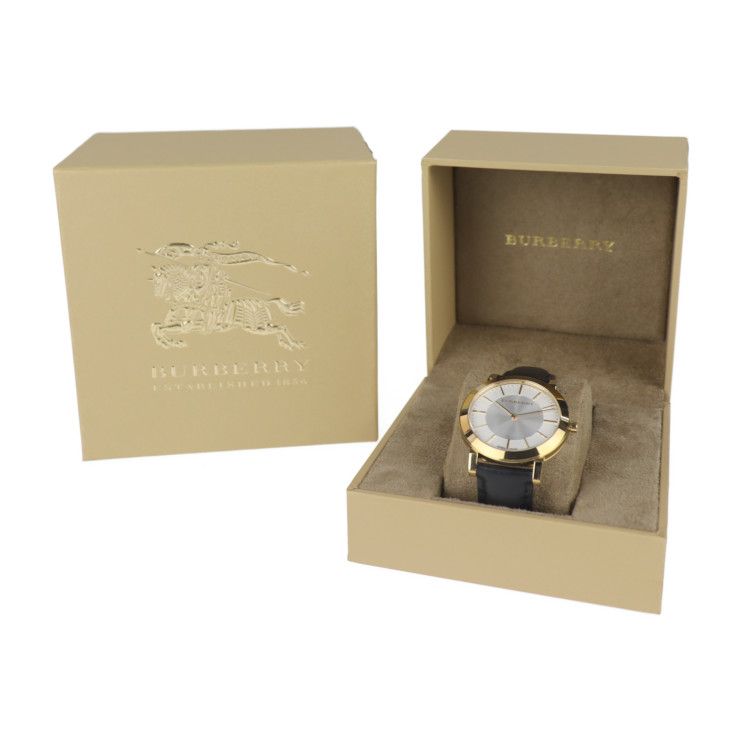 Burberry The City Gold Dial Black Leather Strap Watch for Men - BU2353