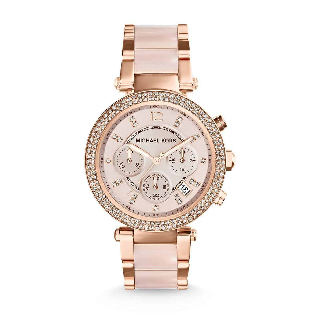 Michael Kors Parker Pink Dial Two Tone Steel Strap Watch for Women - MK6110