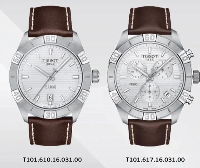 Tissot PR 100 Sport Silver Dial Brown Leather Strap Watch For Men - T101.610.16.031.00