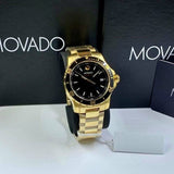 Movado Series 800 Black Dial Gold Steel Strap Watch For Men - 2600145