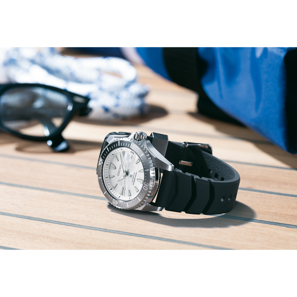 Seiko Shogun Prospex Titanium Divers Automatic White Dial Black Rubber Strap Watch For Men - SPB191J1