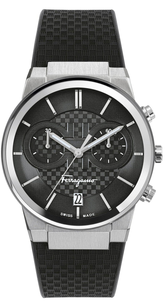 Salvatore Ferragamo Sapphire Chrono Black Dial Black Silicone Strap Watch for Men - SFME00121
