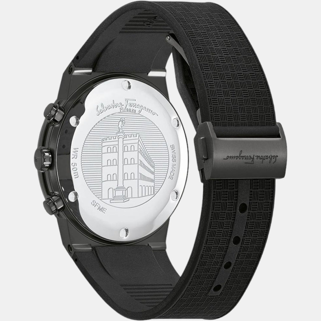 Salvatore Ferragamo Sapphire Chrono Black Dial Black Rubber Strap Watch for Men - SFME00621