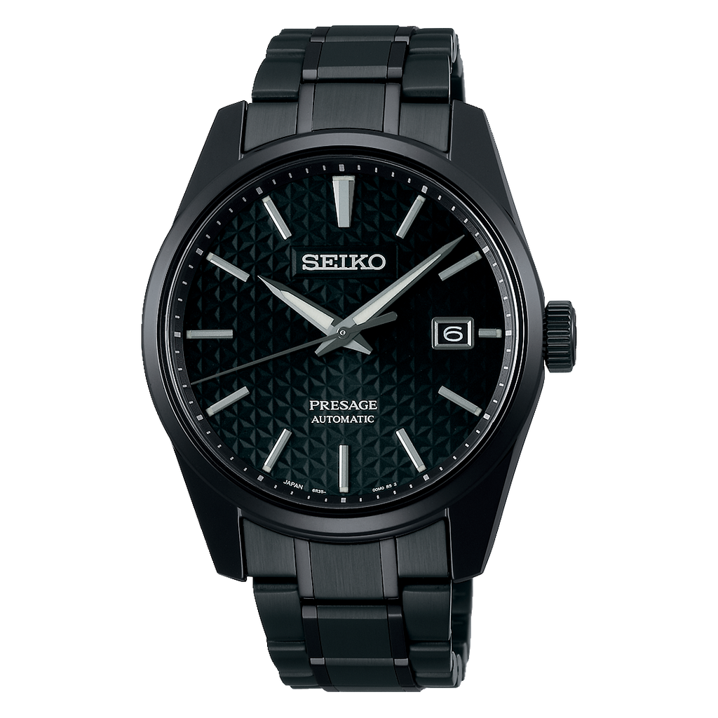 Seiko Presage Sharp Edged Series Black Dial Black Steel Strap Watch For Men - SPB229J1