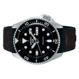 Seiko 5 Sports SKX Automatic Black Dial Black Leather Strap Watch for Men - SRPD55K2