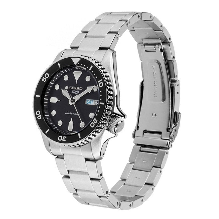 Seiko 5 Sports SKX Automatic Black Dial Silver Steel Strap Watch For Men - SRPK29K1