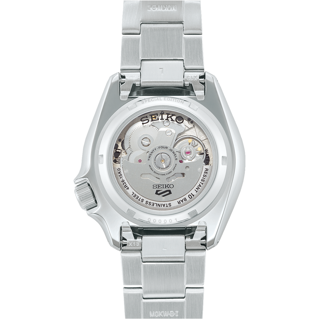 Seiko 5 Sports Checker Flag Special Edition Black Dial Silver Steel Strap Watch For Men - SRPK67K1