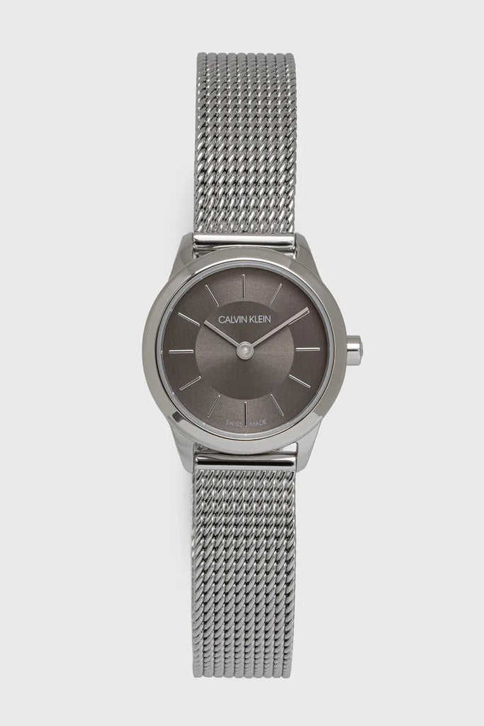Calvin Klein Minimal Grey Dial Silver Mesh Bracelet Watch for Women - K3M23124