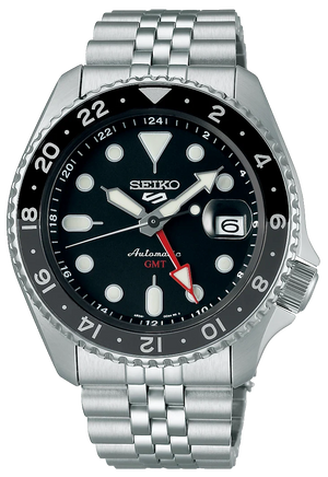 Seiko 5 Sports Automatic GMT Black Dial Silver Steel Strap Watch For Men - SSK001K1