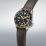 Seiko 5 Sports SKX GMT Automatic Mocha Black Dial Brown Leather Strap Watch For Men - SSK036K1