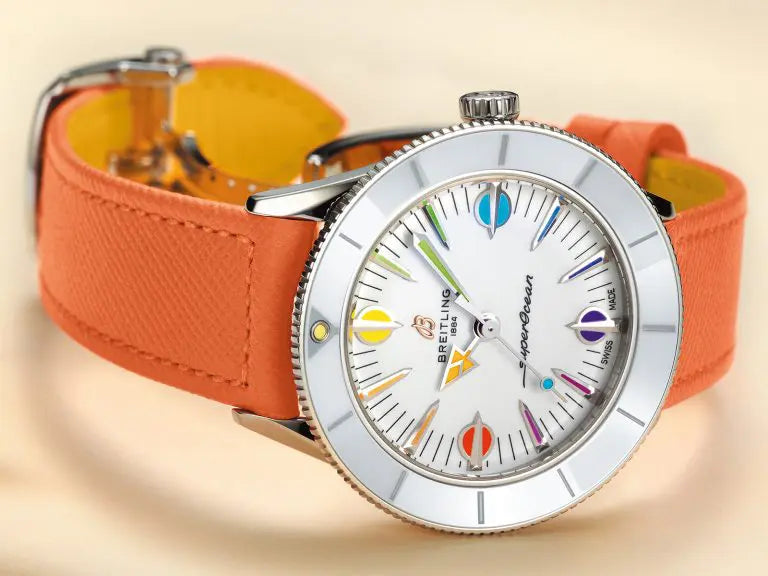 Breitling Superocean Heritage '57 Pastel Paradise White Dial Orange Leather Watch for Women - A10340A11A1X1