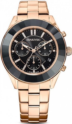 Swarovski Octea Lux Sport Chronograph Black Dial Rose Gold Steel Strap Watch for Women - 5610478