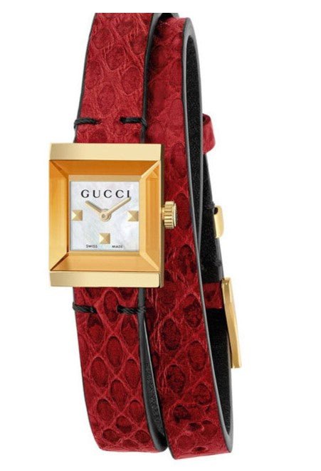 Gucci G Frame White Dial Red Leather Strap Watch For Women - YA128524