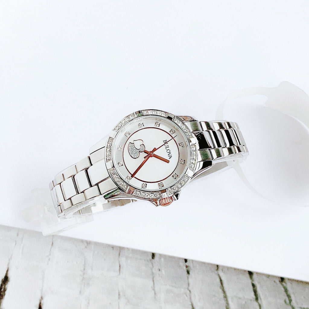 Bulova Crystal Collection Mother of Pearl Dial Silver Steel Strap Watch for Women - 98L232