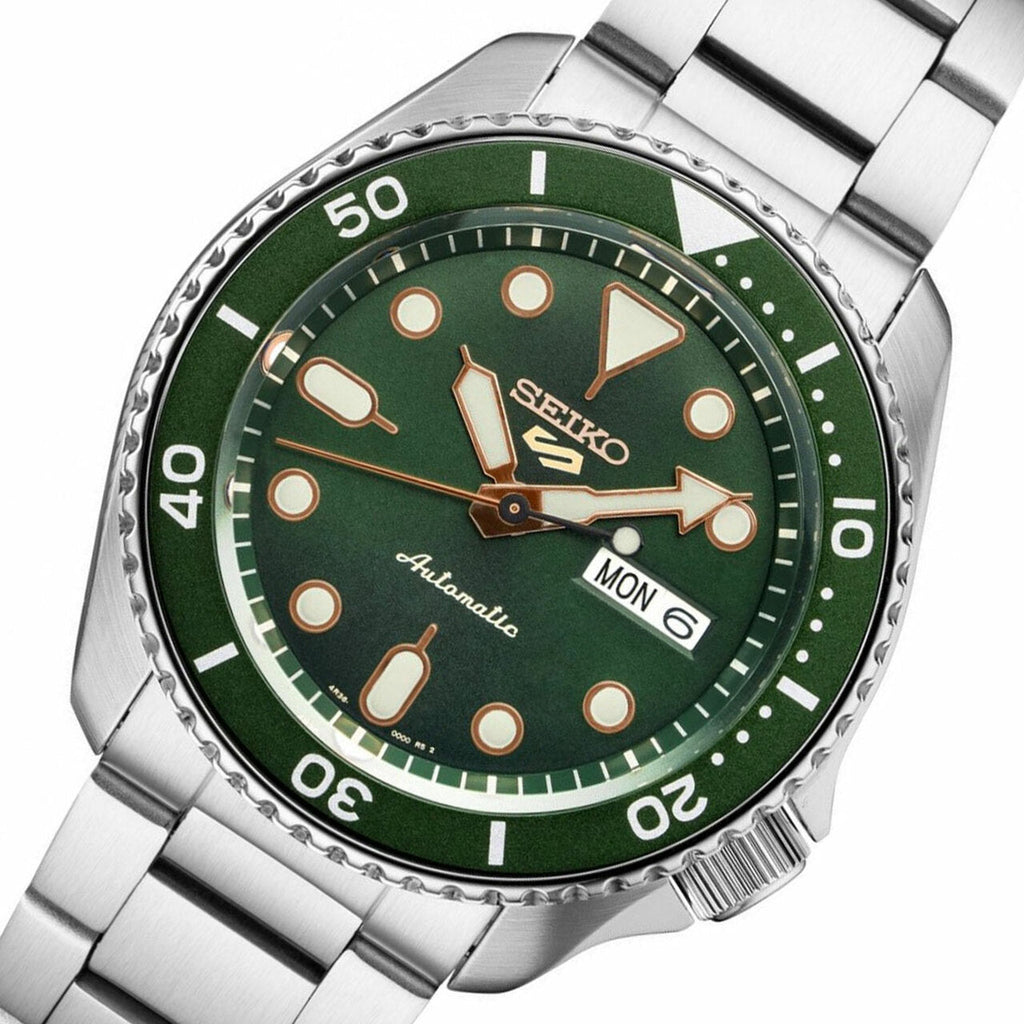 Seiko 5 Sports Automatic Analog Green Dial Silver Steel Strap Watch For Men - SRPD63K1