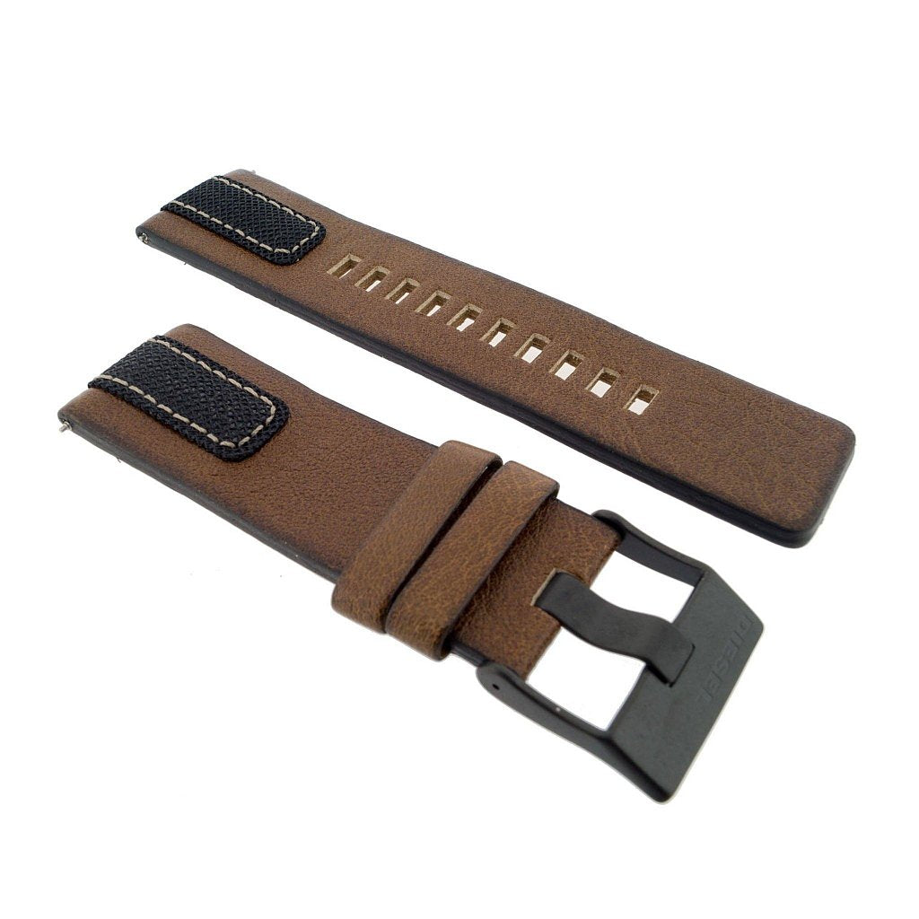 Diesel Mega Chief Quartz Black Dial Two Tone Leather Strap Watch For Men - DZ4305