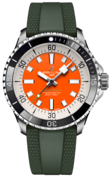 Breitling Superocean Automatic 42mm Kelly Slater Limited Edition Orange Dial Green Rubber Strap Watch for Men - A173751A101S1