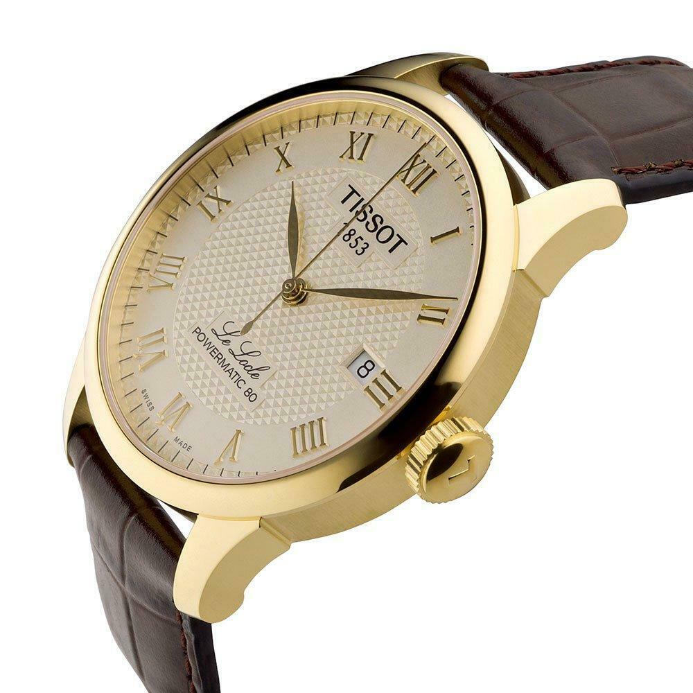 Tissot Le Locle Automatic Gold Dial Brown Leather Strap Watch For Men - T41.5.413.73
