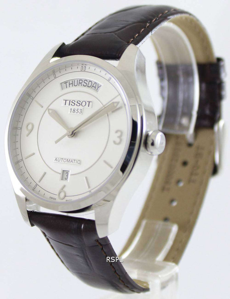 Tissot T Classic T One Automatic Silver Dial Brown Leather Strap Watch For Men - T038.430.16.037.00