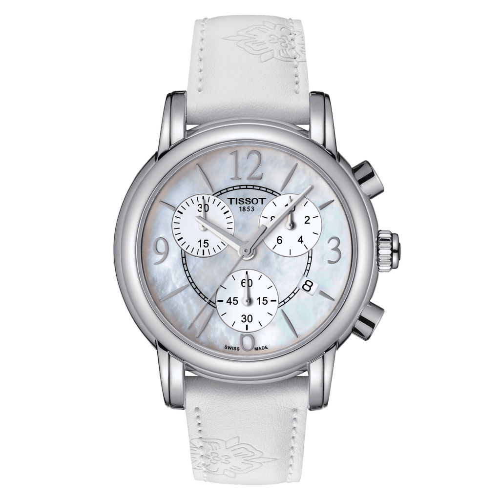 Tissot Dressport Chronograph Mother of Pearl Dial White Leather Strap Watch for Women - T050.217.17.117.00