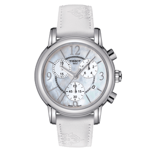 Tissot Dressport Chronograph Mother of Pearl Dial White Leather Strap Watch for Women - T050.217.17.117.00