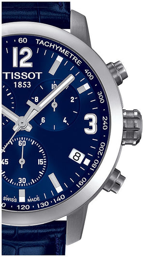 Tissot PRC 200 Chronograph Blue Dial Blue Leather Strap Watch For Men - T055.417.16.047.00