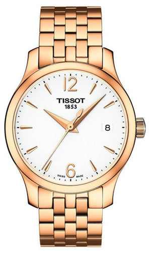 Tissot T Classic Tradition Lady White Dial Rose Gold Steel Strap Watch for Women - T063.210.33.037.00