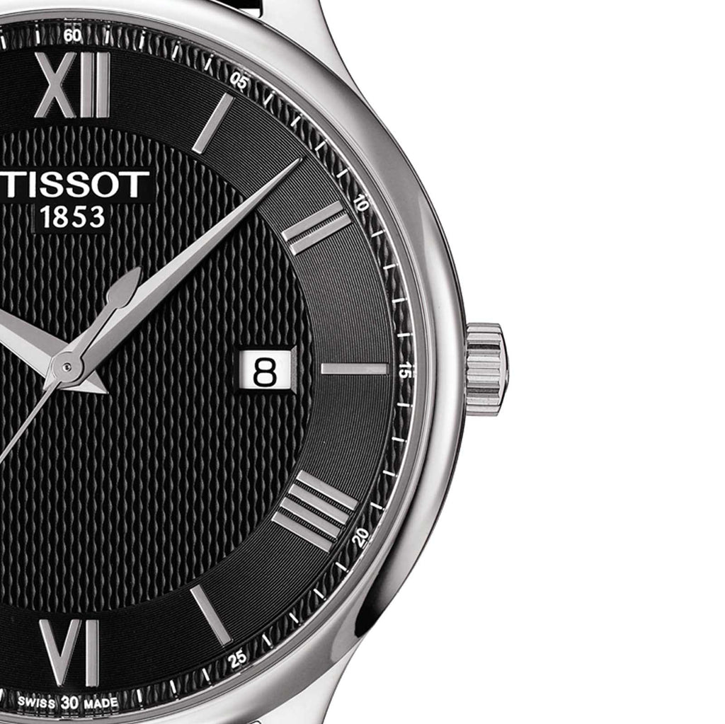 Tissot T Classic Tradition Quartz Black Dial Black Leather Strap Watch For Men - T063.610.16.058.00