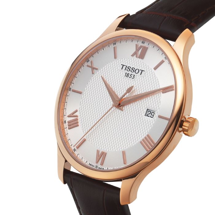 Tissot T Classic Tradition Silver Dial Brown Leather Strap Watch For Men - T063.610.36.038.00
