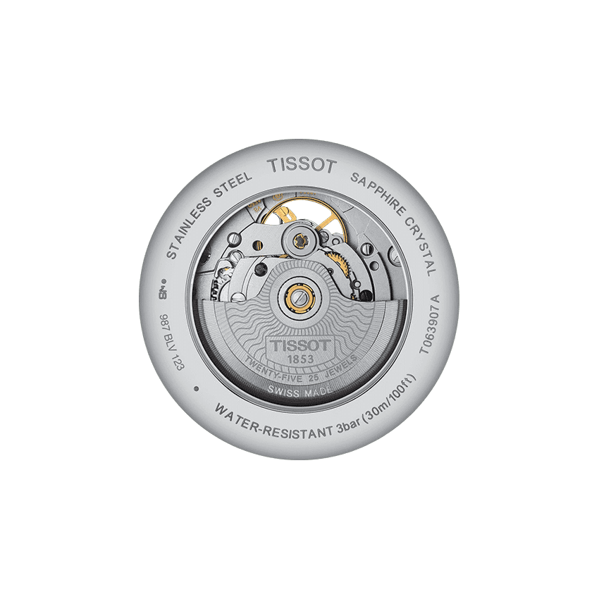 Tissot T Classic Tradition Powermatic 80 Open Heart Silver Dial Brown Leather Strap Watch for Men - T063.907.16.038.00