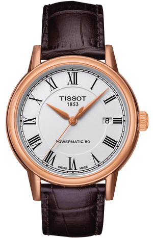 Tissot T Classic Carson Powermatic 80 White Dial Brown Leather Strap Watch for Men - T085.407.36.013.00