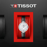 Tissot T Lady Flamingo Mother of Pearl White Dial Black Leather Strap Watch for Women - T094.210.16.111.00