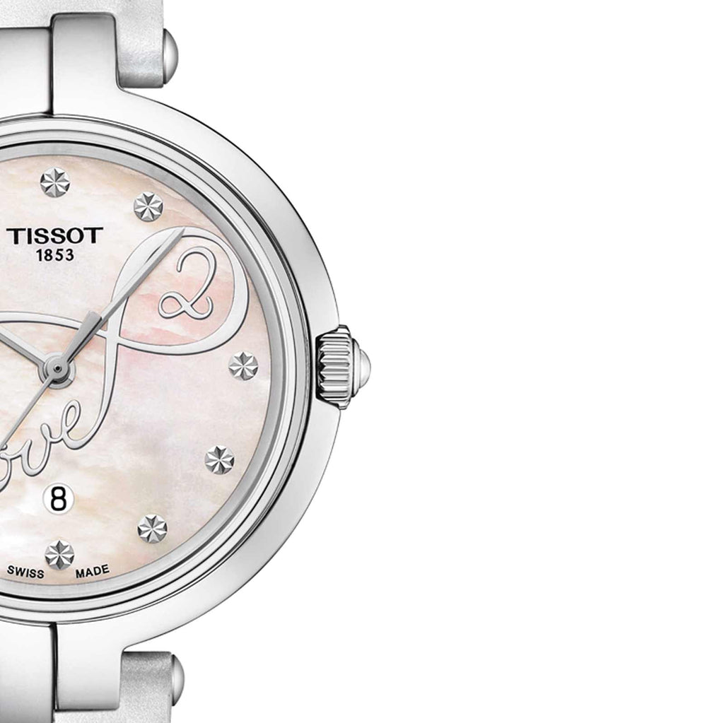 Tissot T Trend Flamingo Valentines Mother of Pearl White Dial White Leather Strap Watch For Women - T094.210.16.111.01