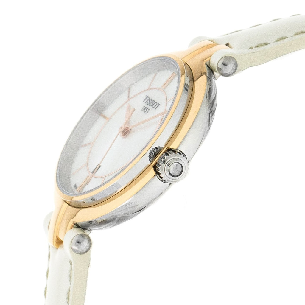 Tissot T Lady Flamingo Mother of Pearl White Dial White Leather Strap Watch For Women - T094.210.26.111.01