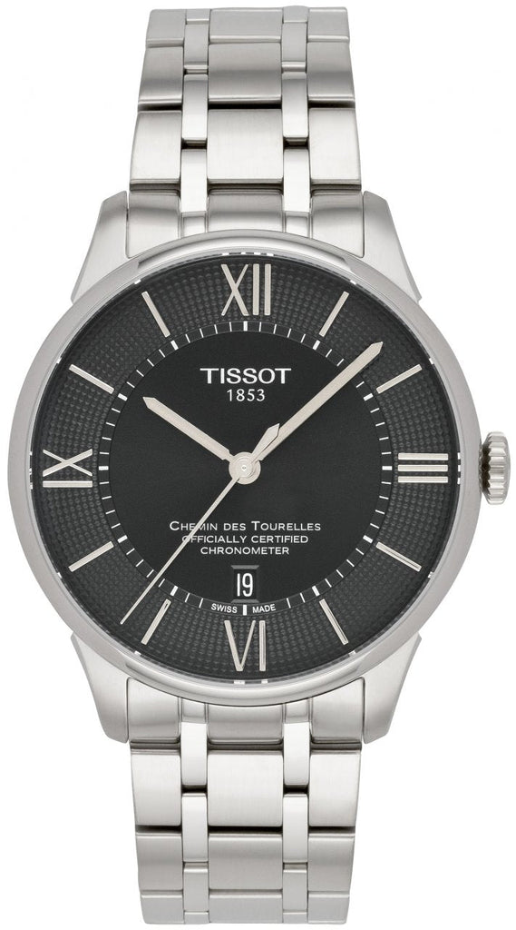 Tissot T Classic Chemin Des Tourelles Chronometer Black Dial Silver Steel Strap Watch For Men - T099.408.11.058.00