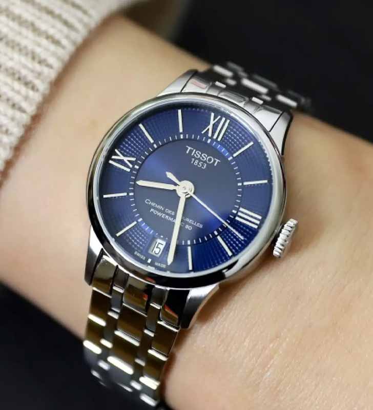 Tissot Chemin Des Tourelles Powermatic 80 Lady Blue Dial Silver Steel Strap Watch For Women - T099.207.11.048.00