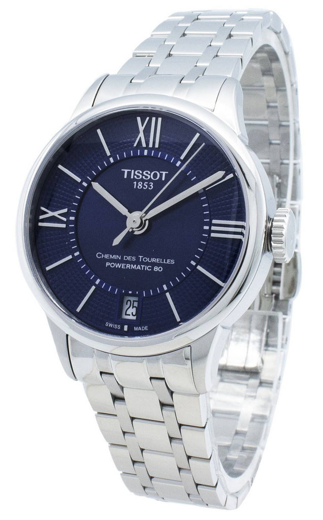 Tissot Chemin Des Tourelles Powermatic 80 Lady Blue Dial Silver Steel Strap Watch For Women - T099.207.11.048.00