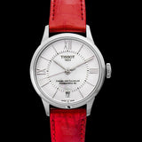 Tissot Chemin Des Tourelles Automatic Mother of Pearl White Dial Red Leather Strap Watch For Women - T099.207.16.118.00
