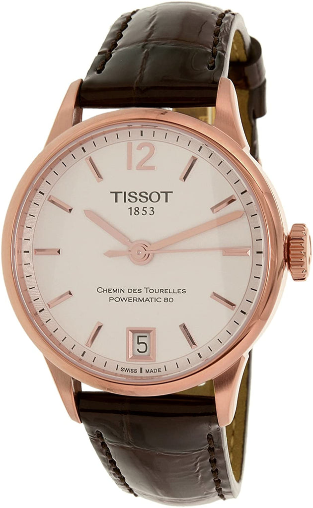 Tissot Chemin Des Tourelles Powermatic 80 Lady Silver Dial Brown Leather Strap Watch For Women - T099.207.36.037.00