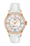 Tissot Chemin Des Tourelles Powermatic 80 Lady Silver Dial White Leather Strap Watch For Women - T099.207.36.118.00