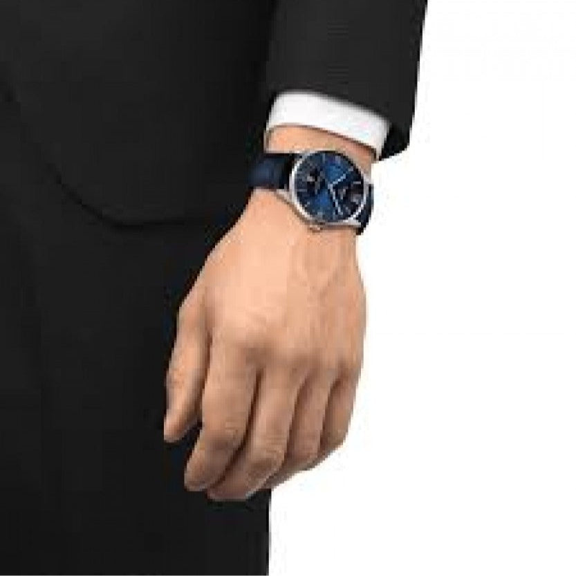 Tissot Chemin Des Tourelles Powermatic 80 Blue Dial Blue Leather Strap Watch for Men - T099.407.16.047.00