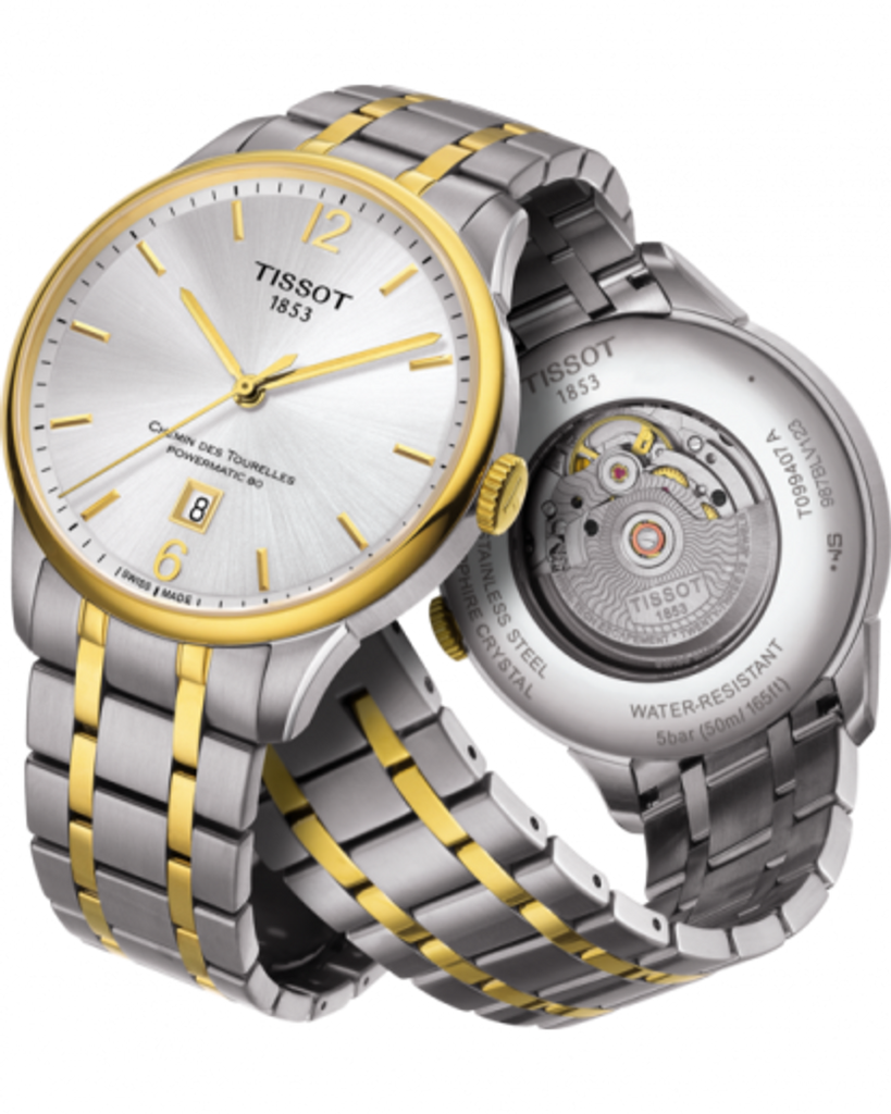 Tissot Chemin Des Tourelles Powermatic 80 Silver Dial Two Tone Steel Strap Watch For Men - T099.407.22.037.00