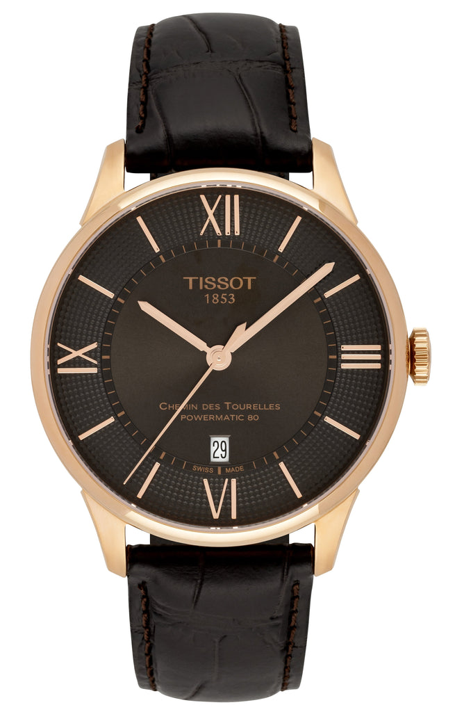 Tissot Chemin des Tourelles Powermatic 80 Brown Dial Brown Leather Strap Watch for Men - T099.407.36.448.00
