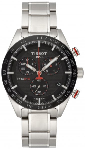 Tissot T Sport PRS 516 Chronograph Black Dial Silver Steel Strap Watch For Men - T100.417.11.051.01