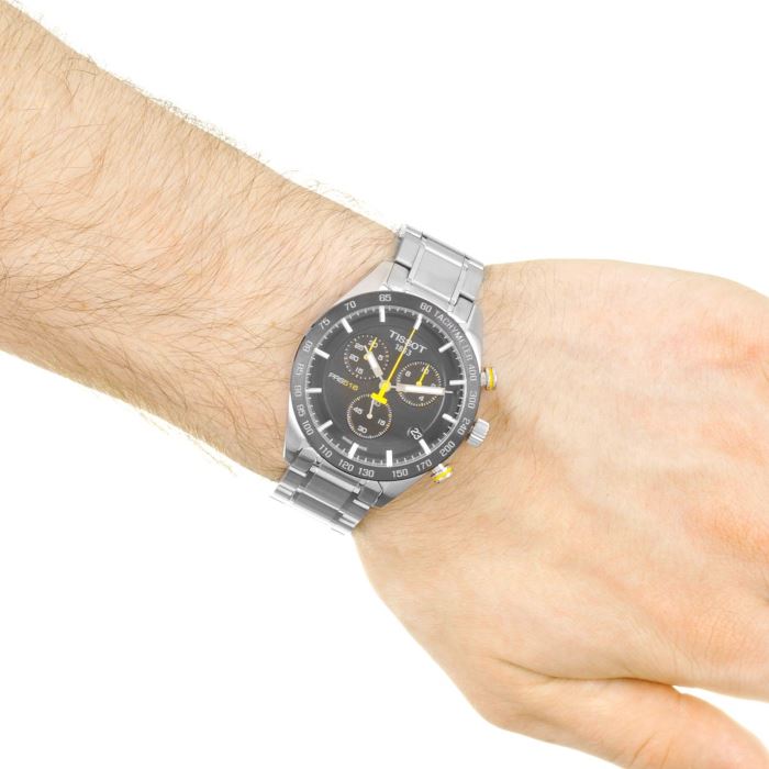 Tissot PRS 516 Chronograph Black Dial Silver Steel Strap Watch For Men - T100.417.11.051.00