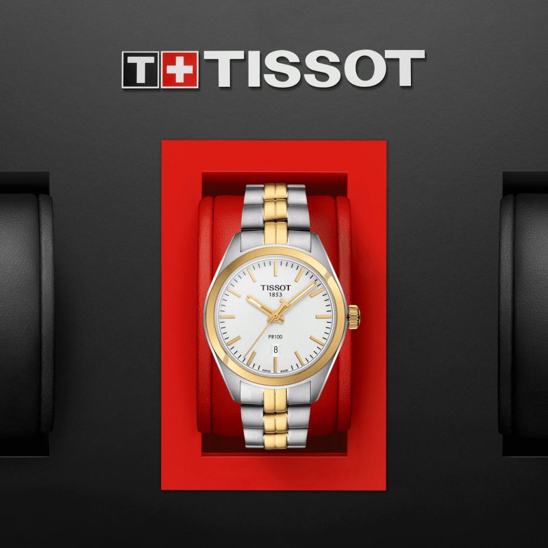Tissot T Classic PR 100 Sport Chic White Dial Two Tone Steel Strap Watch For Women - T101.210.22.031.00