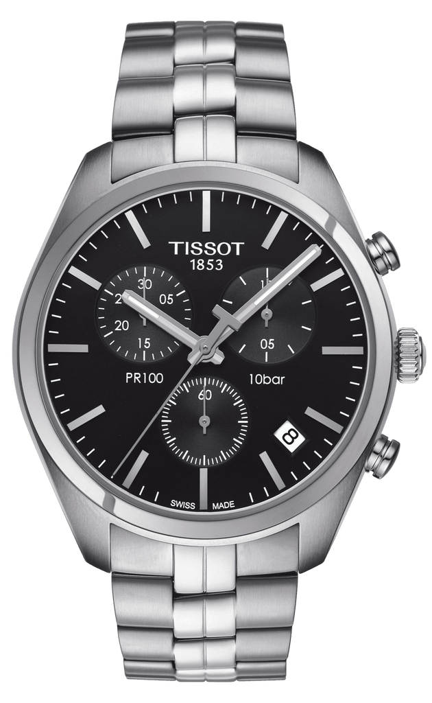 Tissot T Classic PR 100 Chronograph Black Dial Silver Steel Strap Watch for Men - T101.417.11.051.00